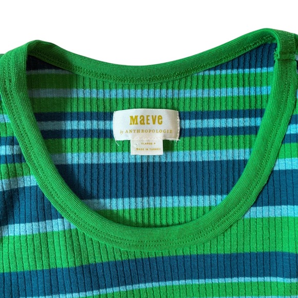 Maeve Anthropologie Tank Top Striped Green Blue Ribbed Sleeveless Casual - Picture 3 of 6